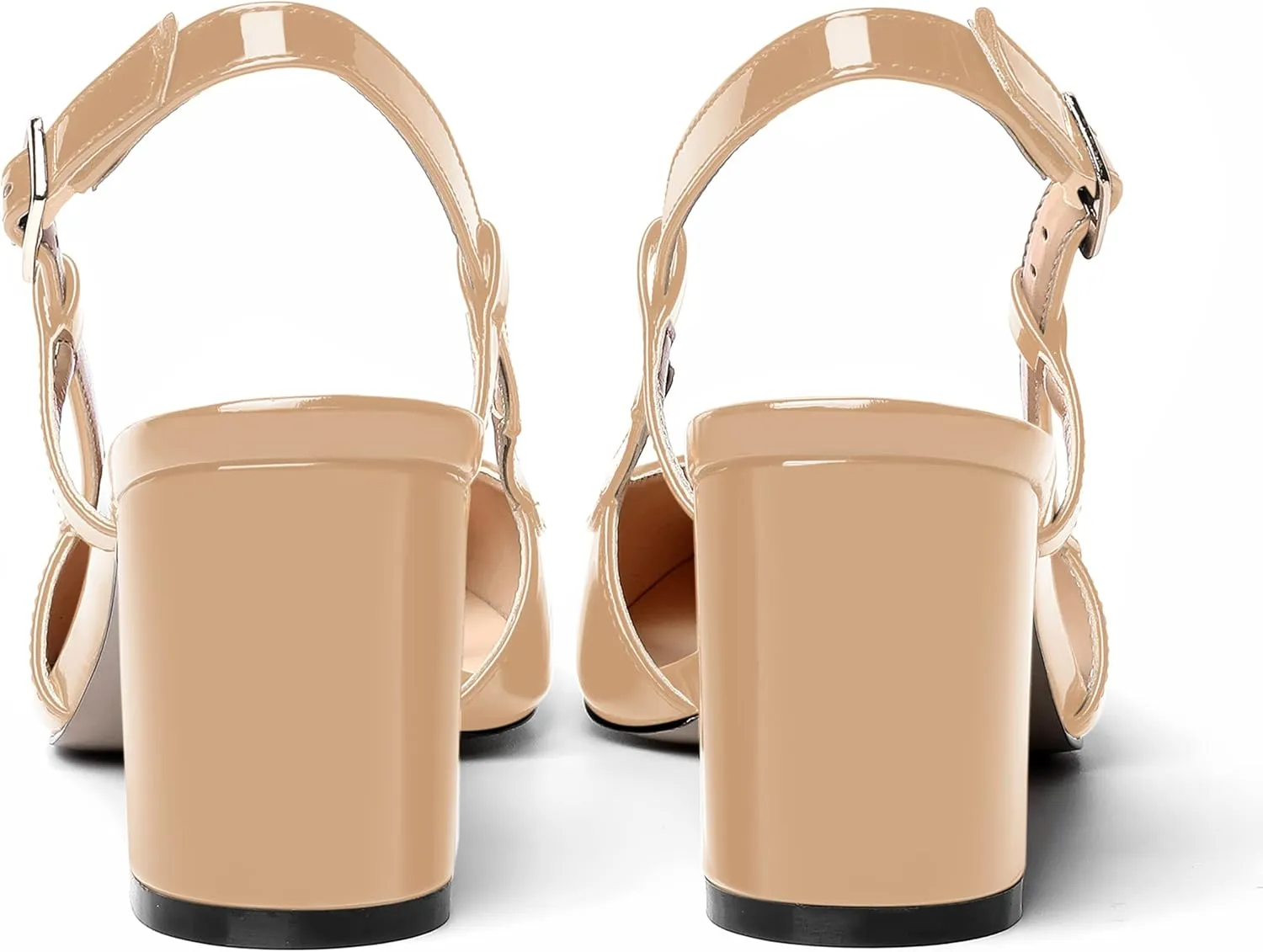 AMBELIGHT Womens Wedding Solid Slingback Square Toe Patent Dress Buckle Chunky Mid Heel Pumps Shoes 2.5 Inch