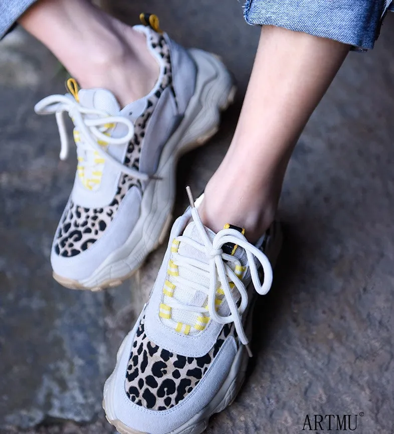 ARTMU LEOPARD PRINT CHUNKY TRAINERS IN CREAM