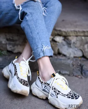 ARTMU LEOPARD PRINT CHUNKY TRAINERS IN CREAM