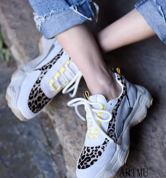 ARTMU LEOPARD PRINT CHUNKY TRAINERS IN CREAM