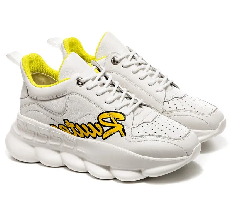 BOOPDO MESS DESIGN LETTERS PRINT TRAINERS IN WHITE