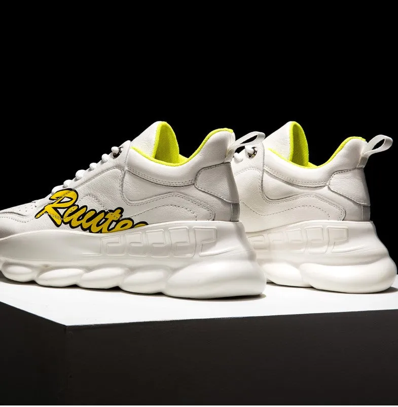 BOOPDO MESS DESIGN LETTERS PRINT TRAINERS IN WHITE
