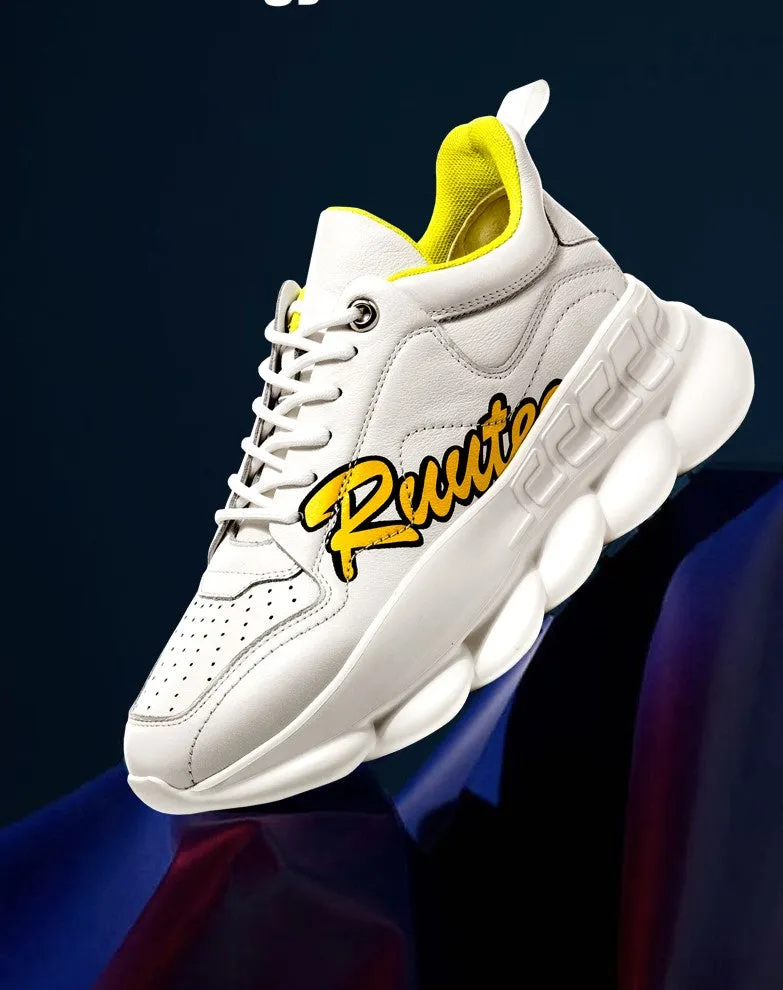 BOOPDO MESS DESIGN LETTERS PRINT TRAINERS IN WHITE