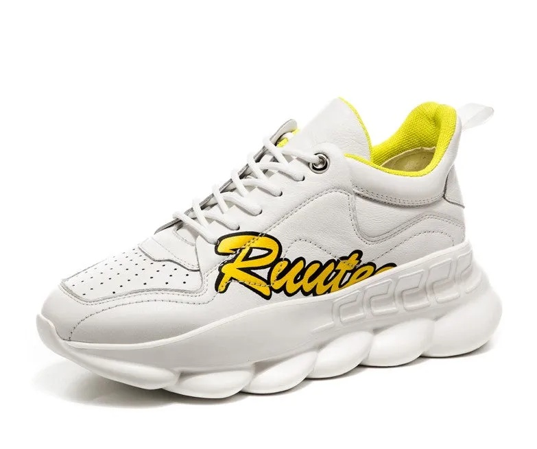 BOOPDO MESS DESIGN LETTERS PRINT TRAINERS IN WHITE