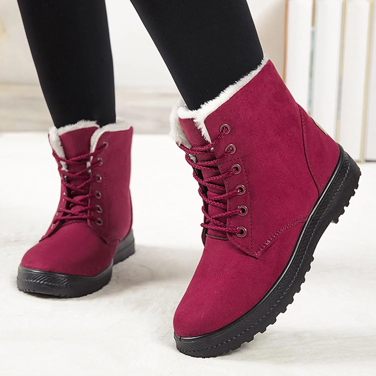 Boots for Women Snow Suede Warmth Lace-Up Winter Ladies Shoes Durable and Traction
