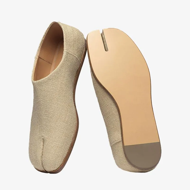 Fabric Beige Split-Toe Slip-Ons