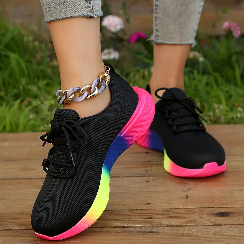 Fashion wedge sneakers color block running walking platform sneakers