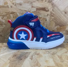 Geox Kids Marvel Captain America Light Up High Top Trainers - Navy / Red