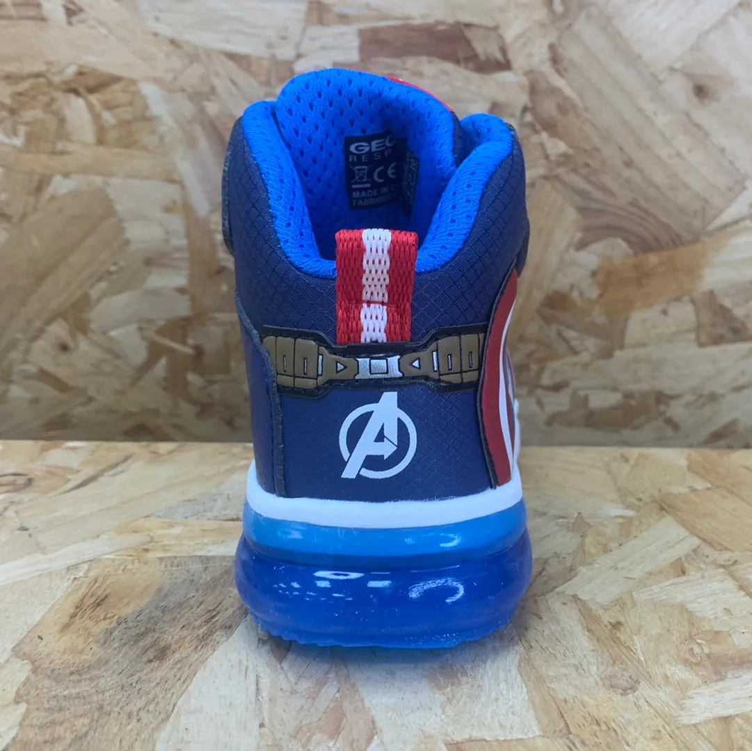 Geox Kids Marvel Captain America Light Up High Top Trainers - Navy / Red