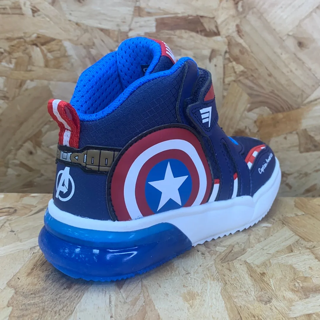 Geox Kids Marvel Captain America Light Up High Top Trainers - Navy / Red