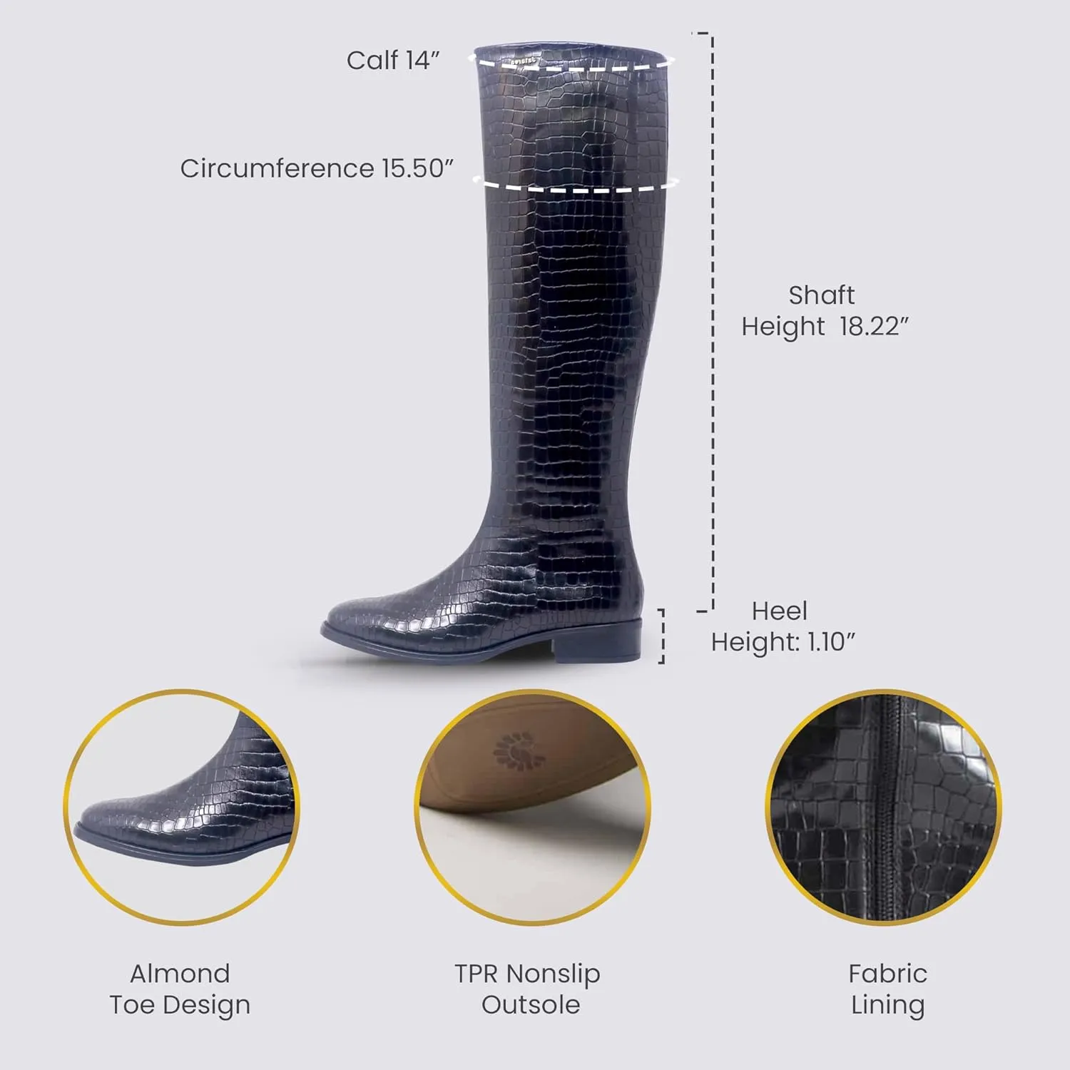 JATAREA Women's Leather Knee-High Boots - Stylish Block Heel - Comfortable Bootie for Females - Cushioned Insole for Comfort - Durable and Versatile Design