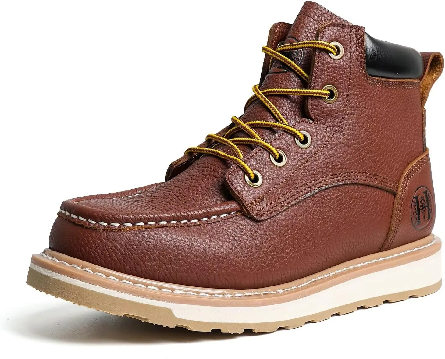 Mens Soft Toe Work Boots  EH Rated, Slip-Resistant Leather Moc Toe Boots, Lightweight, Durable & Breathable Construction Shoes