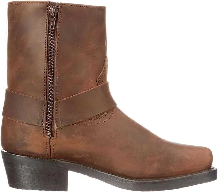 Men's Square Toe High Heel Durable Western Work Cowboy Boots Slip Resistant Side Zipper Ankle Boots