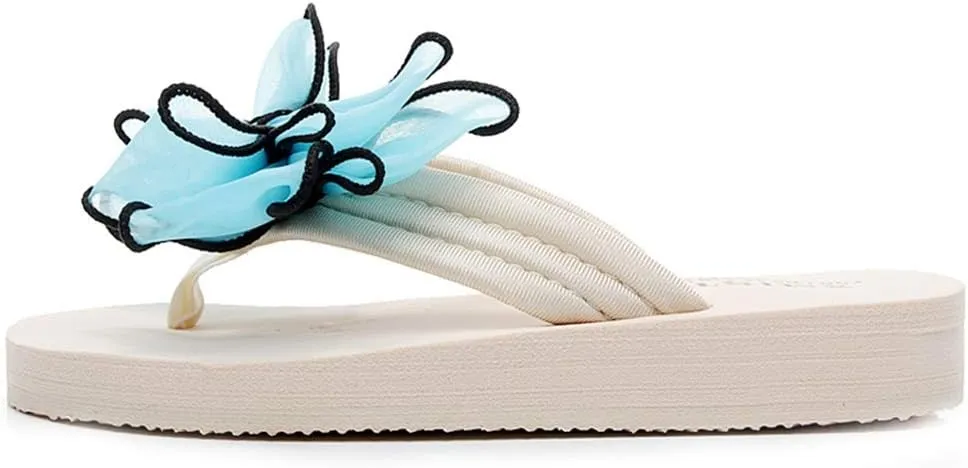 MIOKE Women's Fashion Summer Flat Flipflops Boho Bowknot Comfy Nonslip Platform Beach Slippers Sandals