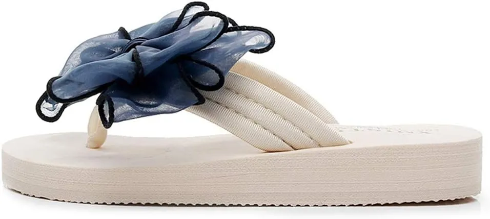 MIOKE Women's Fashion Summer Flat Flipflops Boho Bowknot Comfy Nonslip Platform Beach Slippers Sandals
