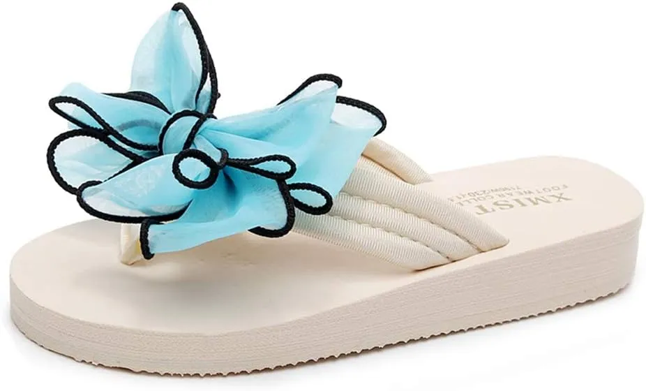 MIOKE Women's Fashion Summer Flat Flipflops Boho Bowknot Comfy Nonslip Platform Beach Slippers Sandals
