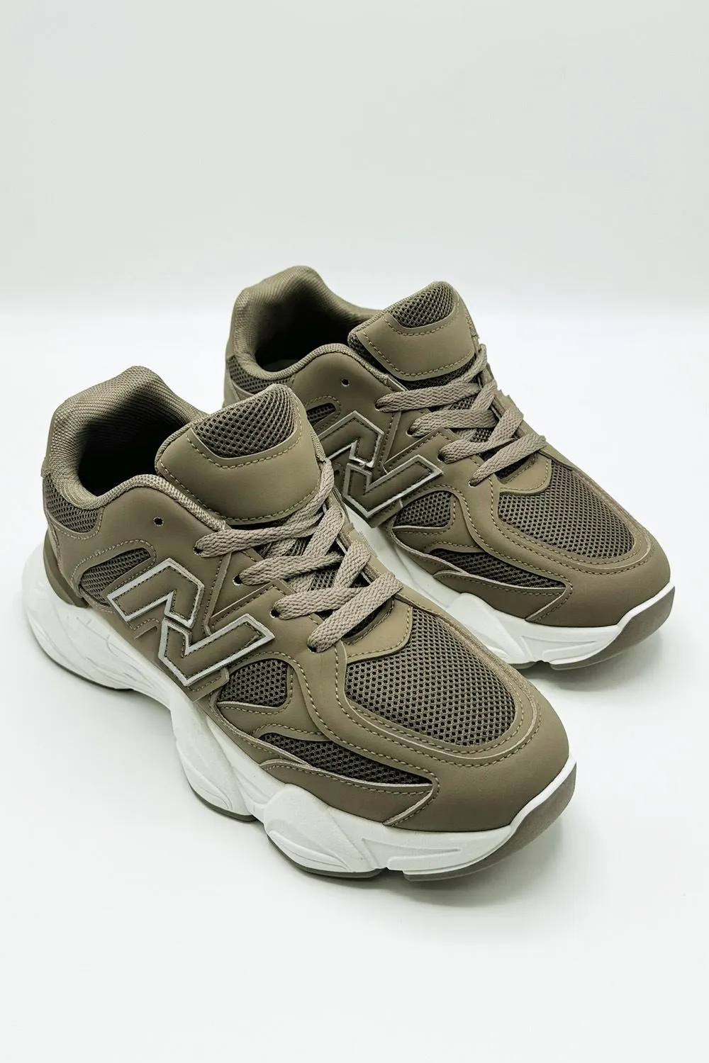 Nevaeh Mesh Lace-Up Trainers in Khaki