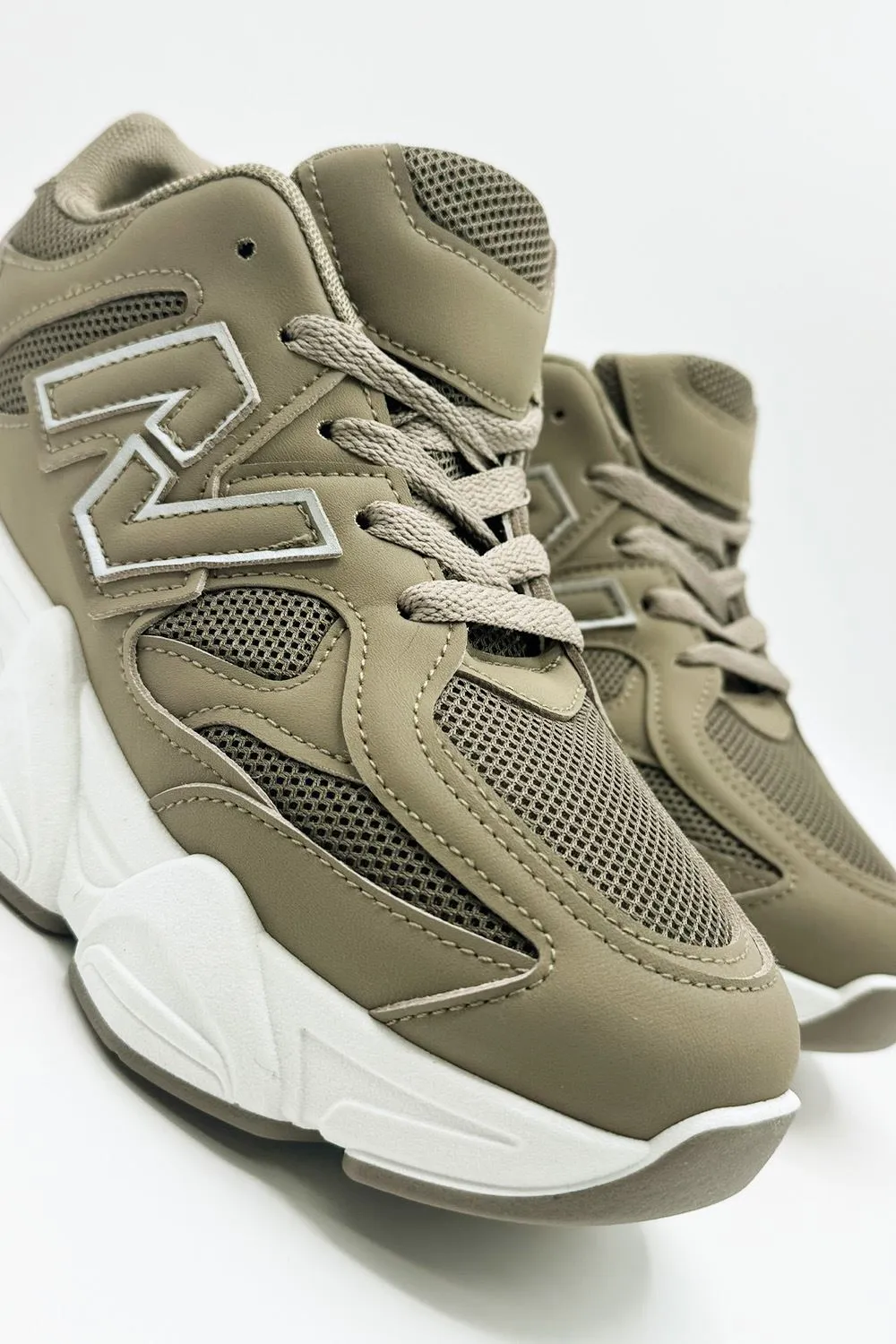 Nevaeh Mesh Lace-Up Trainers in Khaki