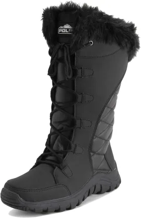 POLAR Womens Quilted Faux Fur Cuff Winter Duck Rubber Sole Durable Snow Rain Outdoor Boots
