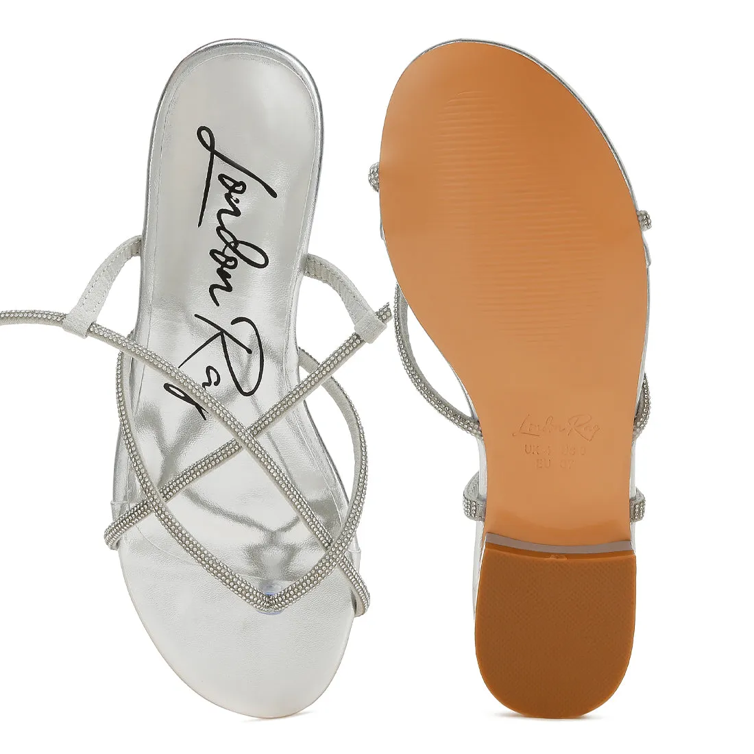 Rhinestone Embellished Lace-Up Sandals