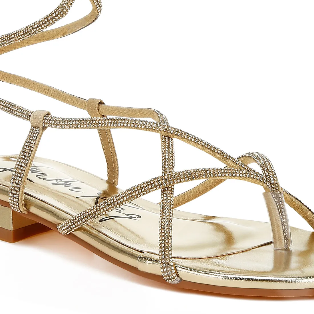 Rhinestone Embellished Lace-Up Sandals