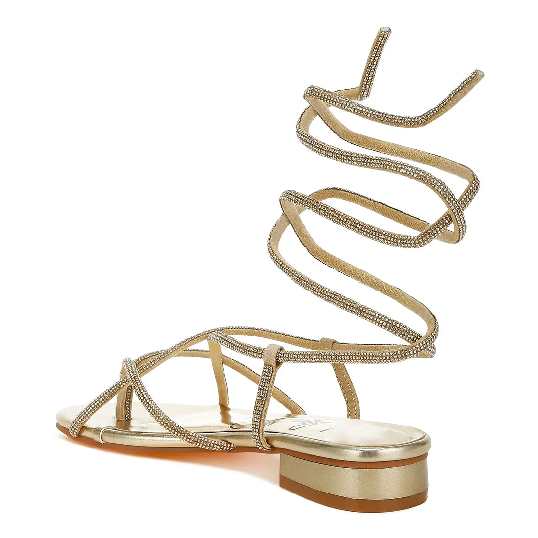 Rhinestone Embellished Lace-Up Sandals