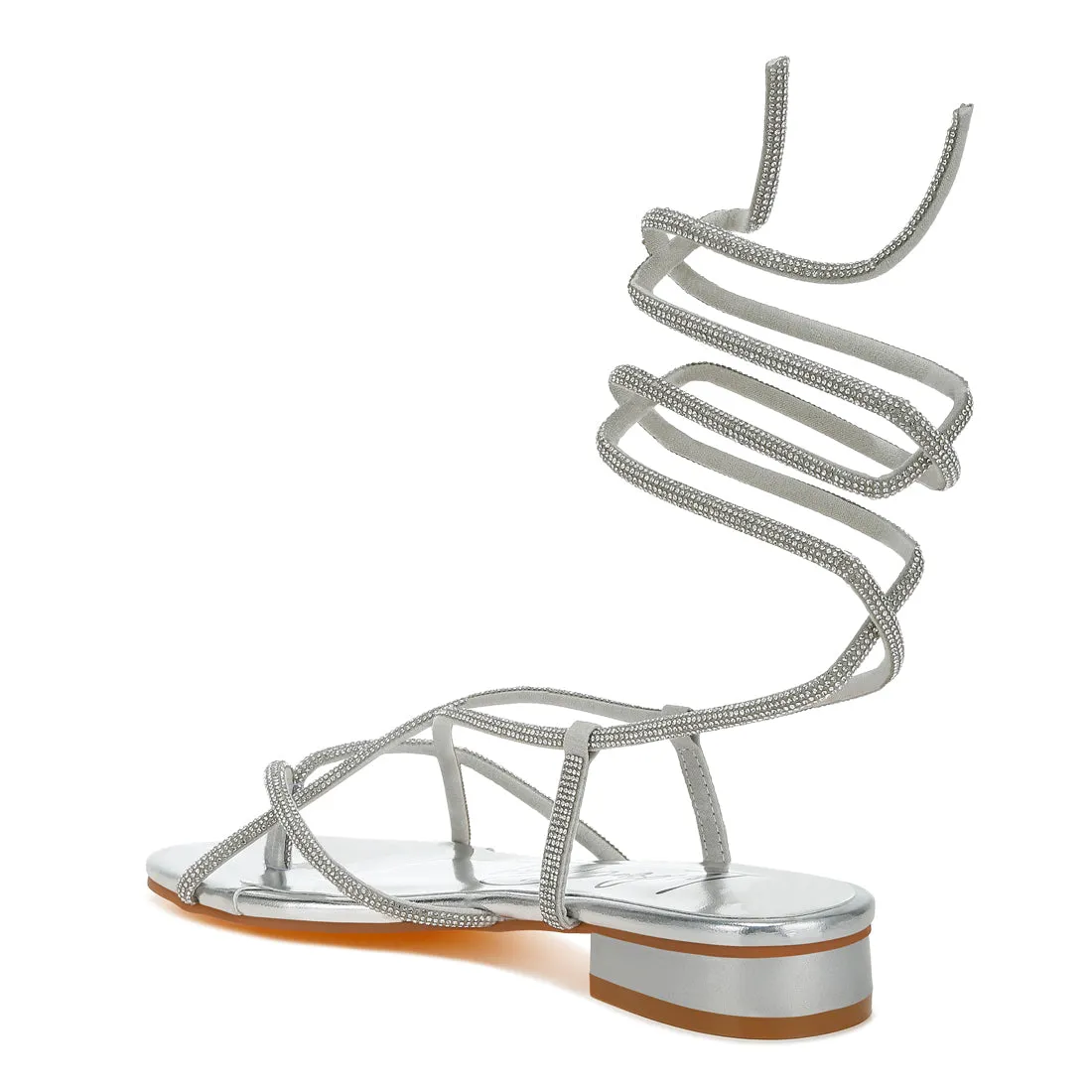 Rhinestone Embellished Lace-Up Sandals