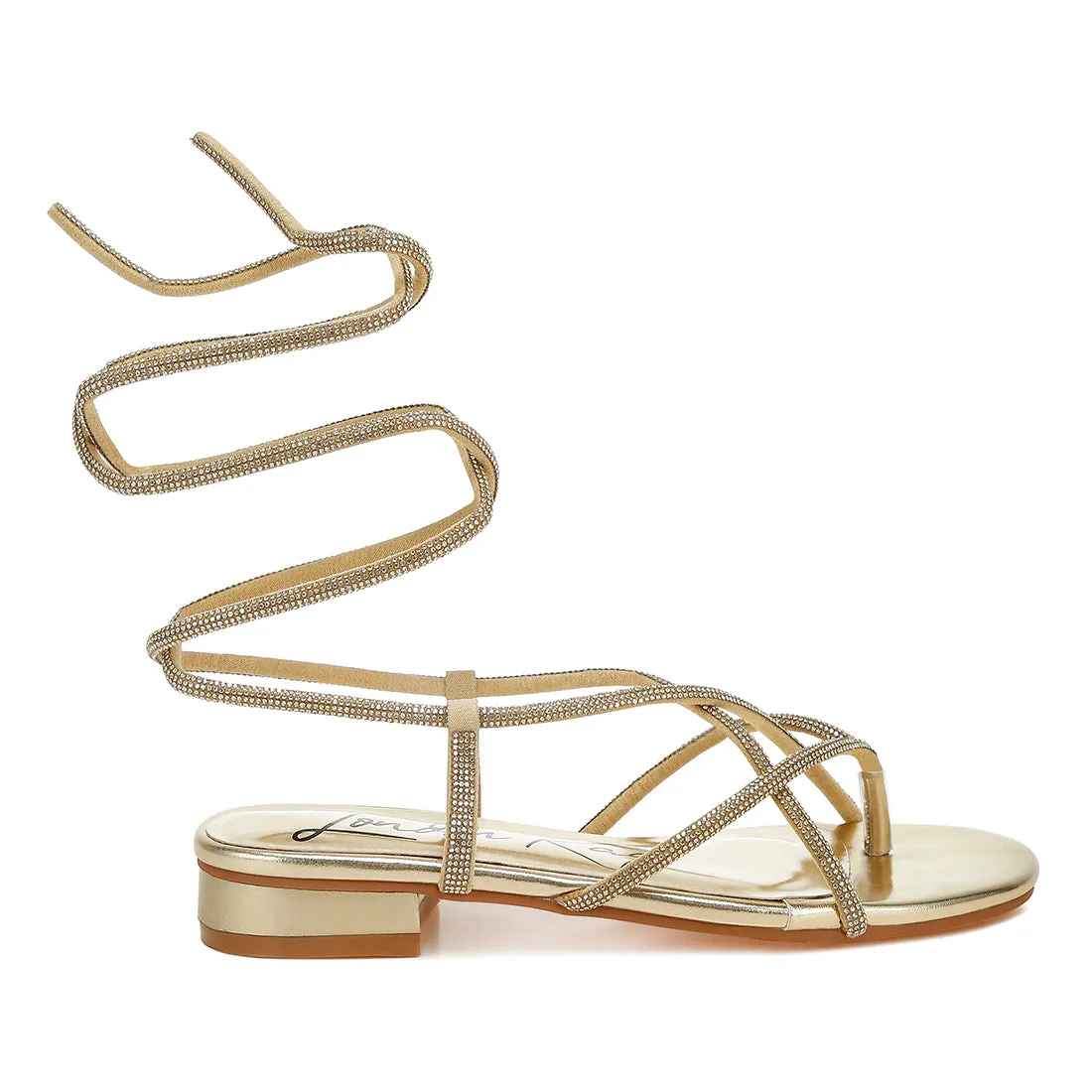 Rhinestone Embellished Lace-Up Sandals