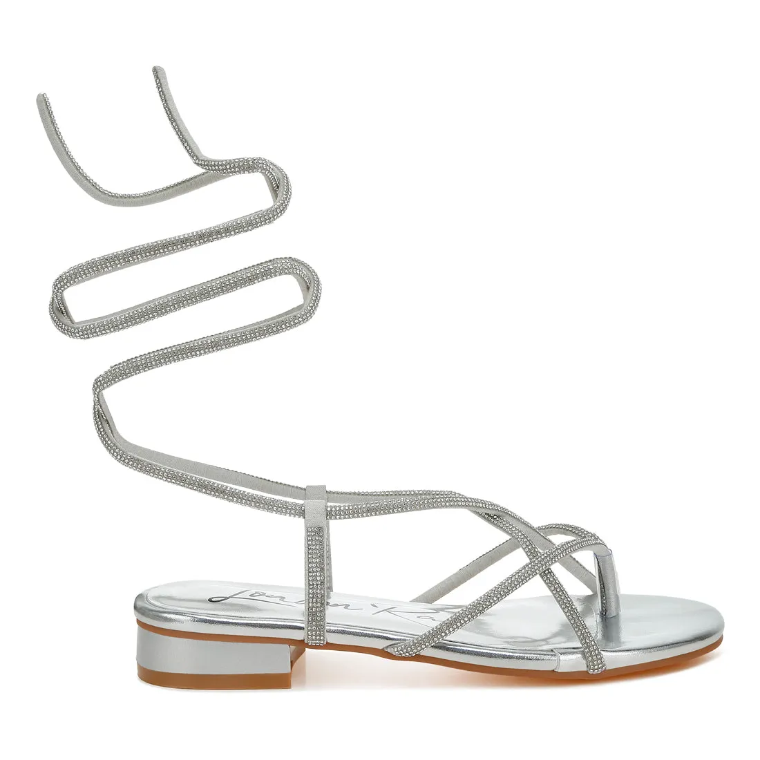 Rhinestone Embellished Lace-Up Sandals