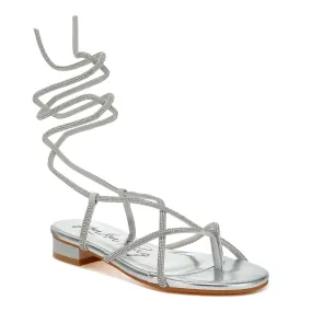 Rhinestone Embellished Lace-Up Sandals