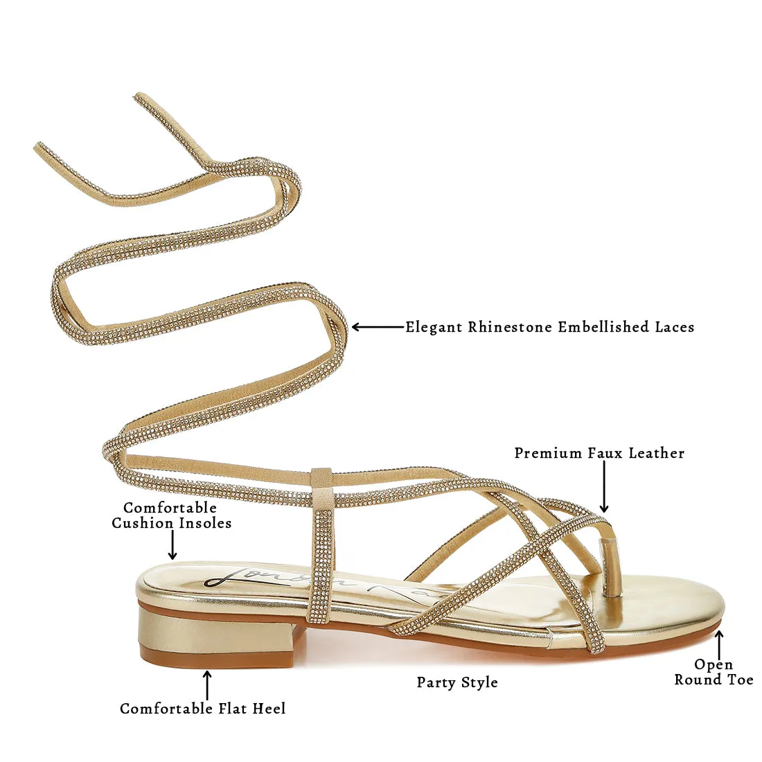 Rhinestone Embellished Lace-Up Sandals