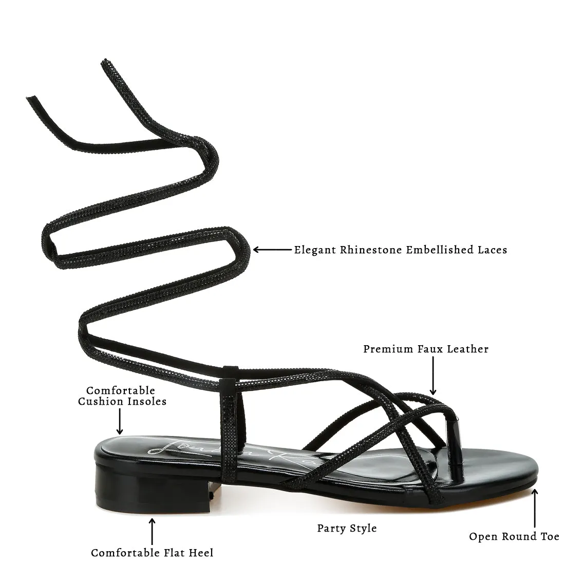 Rhinestone Embellished Lace-Up Sandals