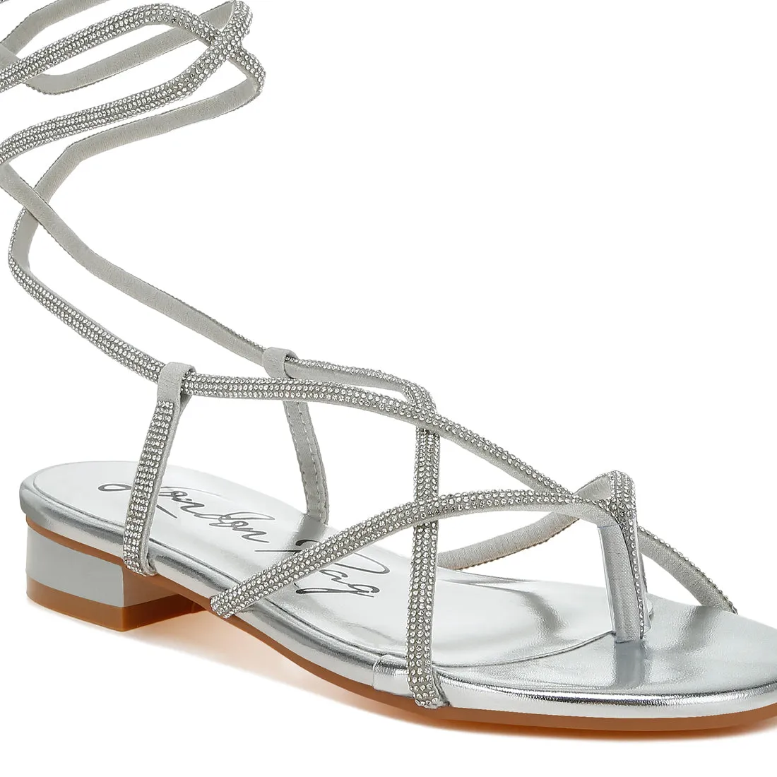 Rhinestone Embellished Lace-Up Sandals