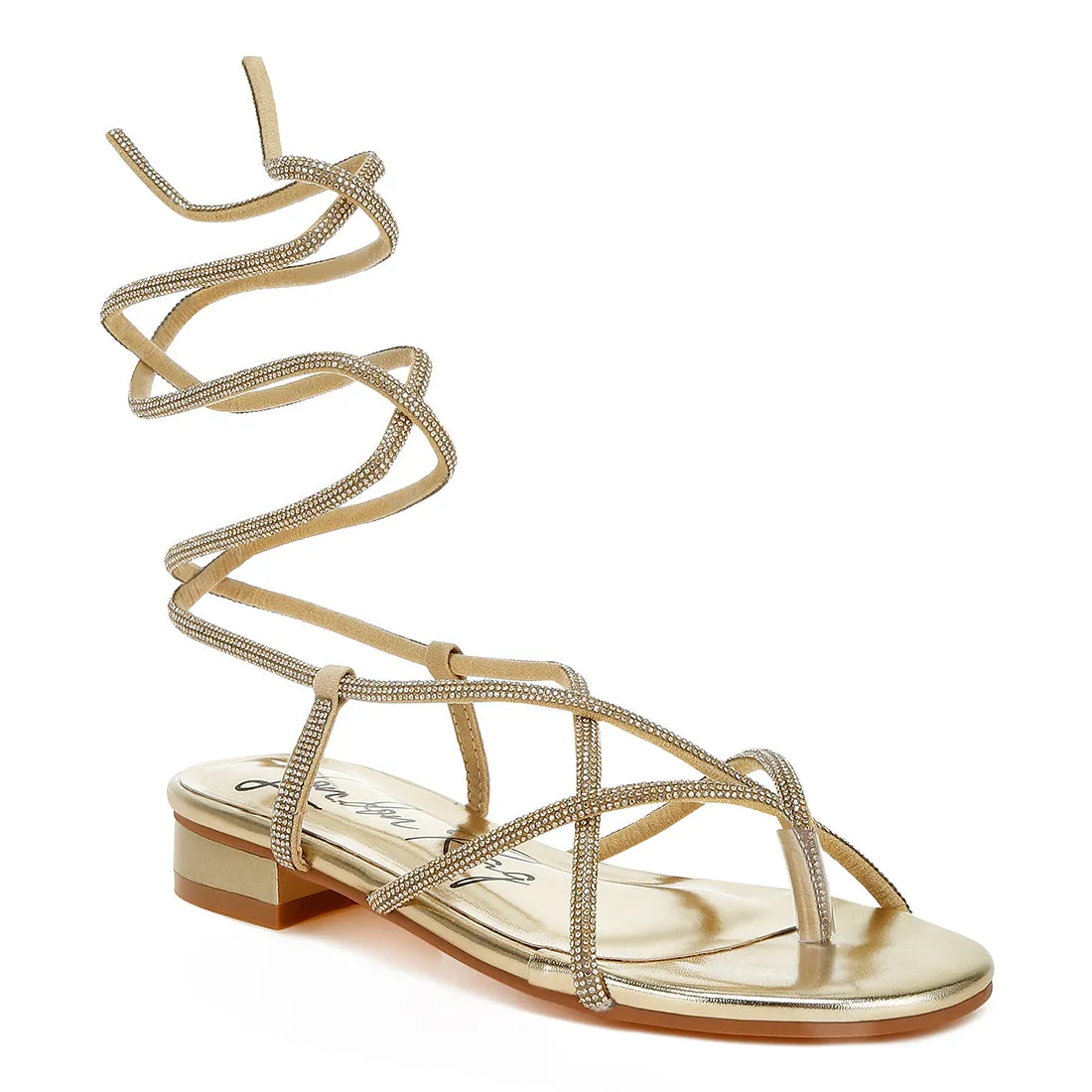 Rhinestone Embellished Lace-Up Sandals