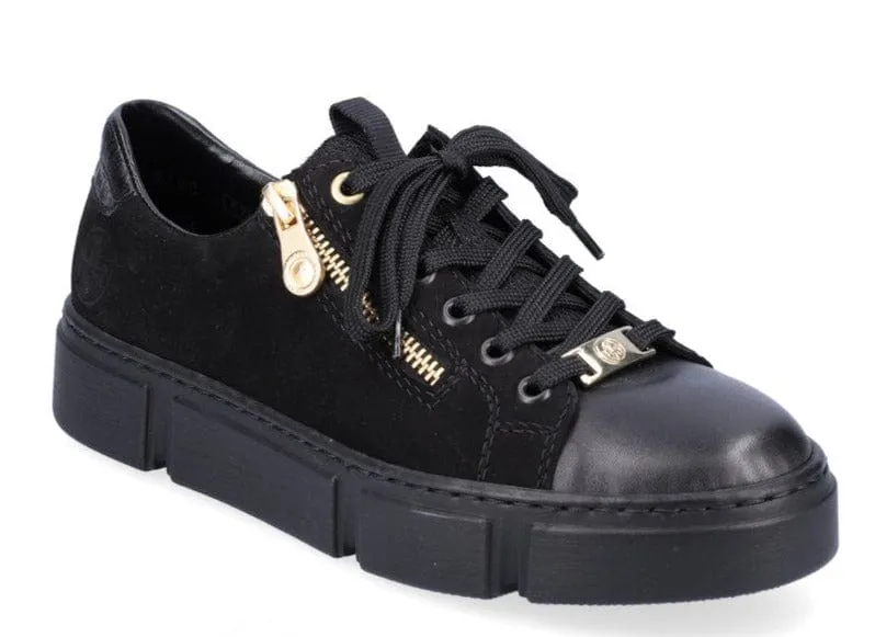 Rieker Women's Lace & Zip Platform Sneakers- Black