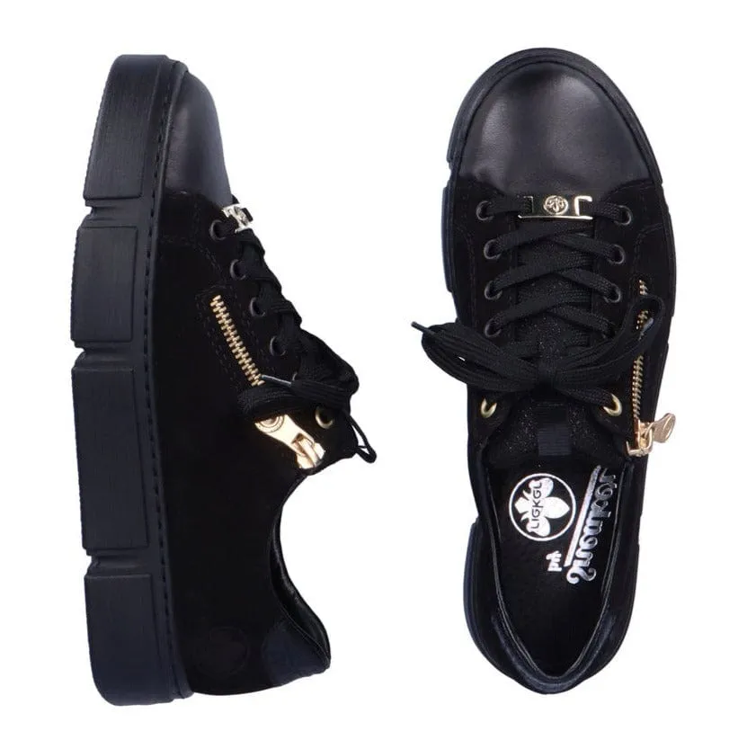 Rieker Women's Lace & Zip Platform Sneakers- Black