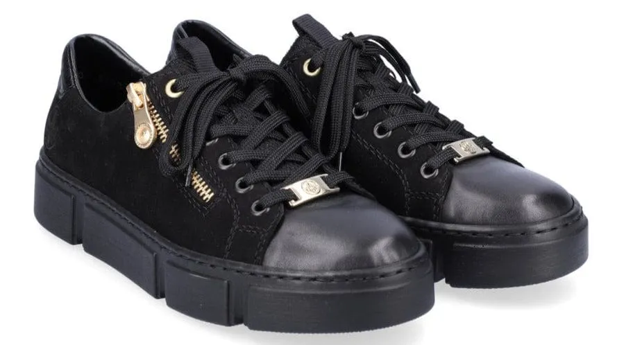 Rieker Women's Lace & Zip Platform Sneakers- Black