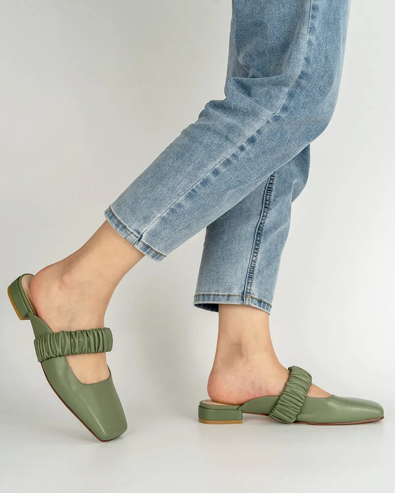 Ruched Strap Shallow Mouth Mules