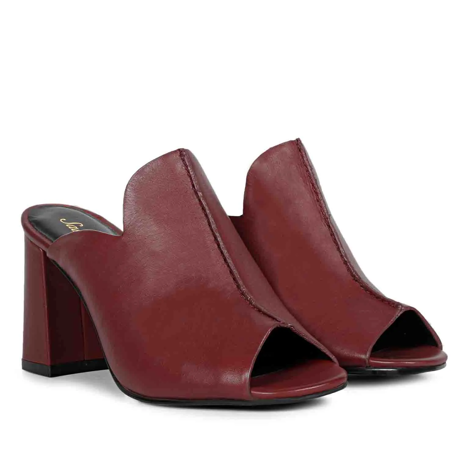 Saint Amor Burgundy Leather Block Heel Mules.