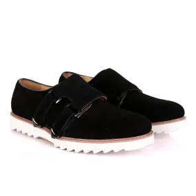 Salvatore Ferragamo Men's Black Suede Shoes with Double Buckle