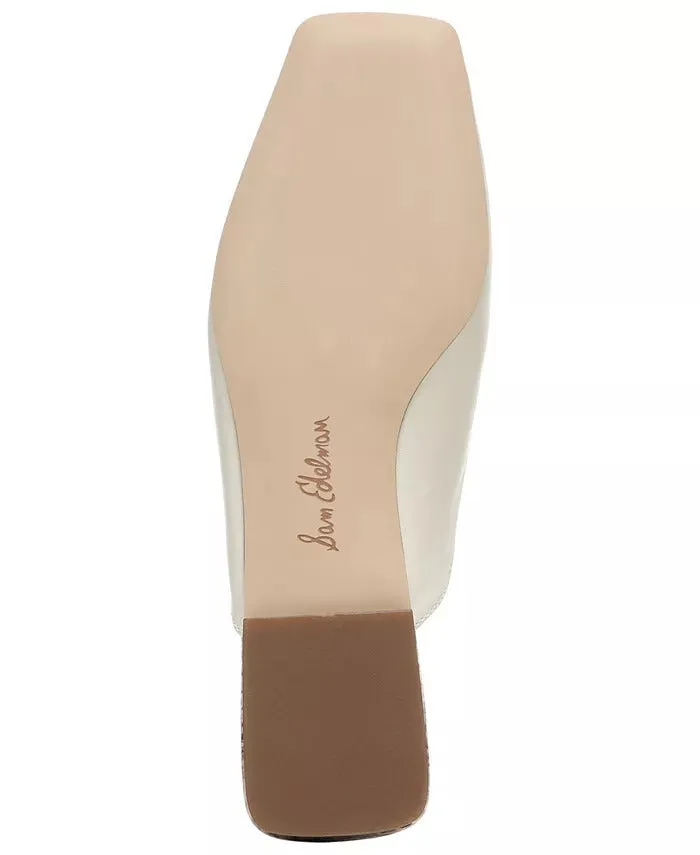 Sam Edelman Lavina Modern Ivory Buckle Details Slip On Squared Toe Flat Mules