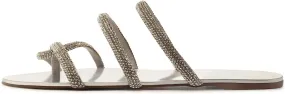 Schutz Phoebe Silver Embellished Multistraps Slip On Open Toe Flat Sandals