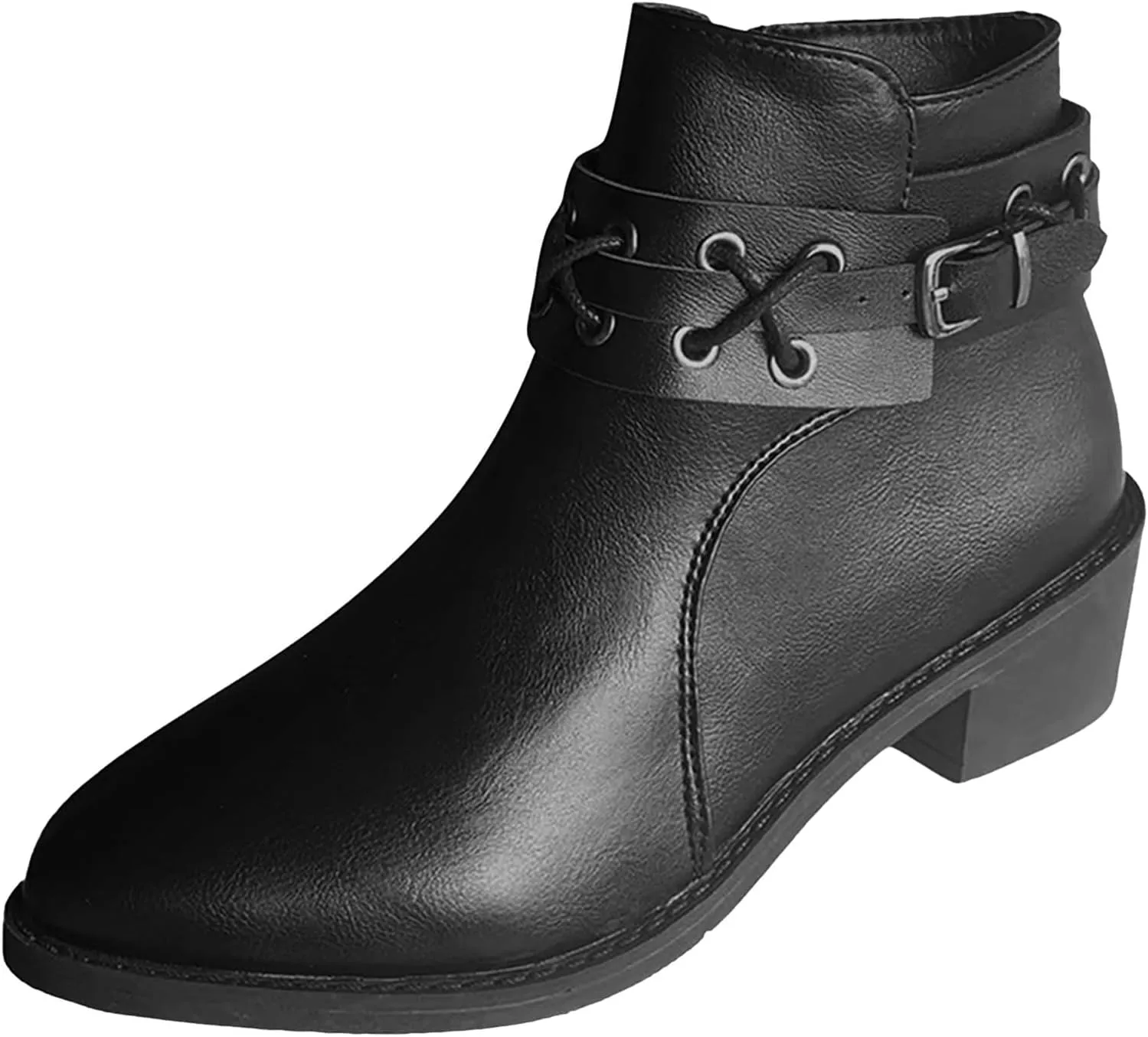 Womens Boots Retro Button Chain Thick Heel Round Toe Fashion Boots for Women Durable Soft Leather Winter Boots