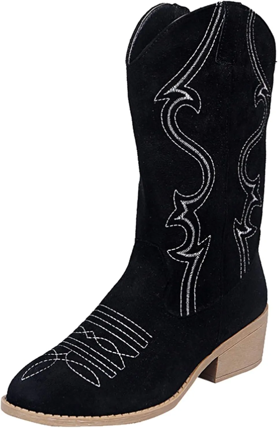 Womens Boots Retro Zipper Square Heel Exquisite Boots for Women Durable Soles Noble Leather Mid-Calf Boots