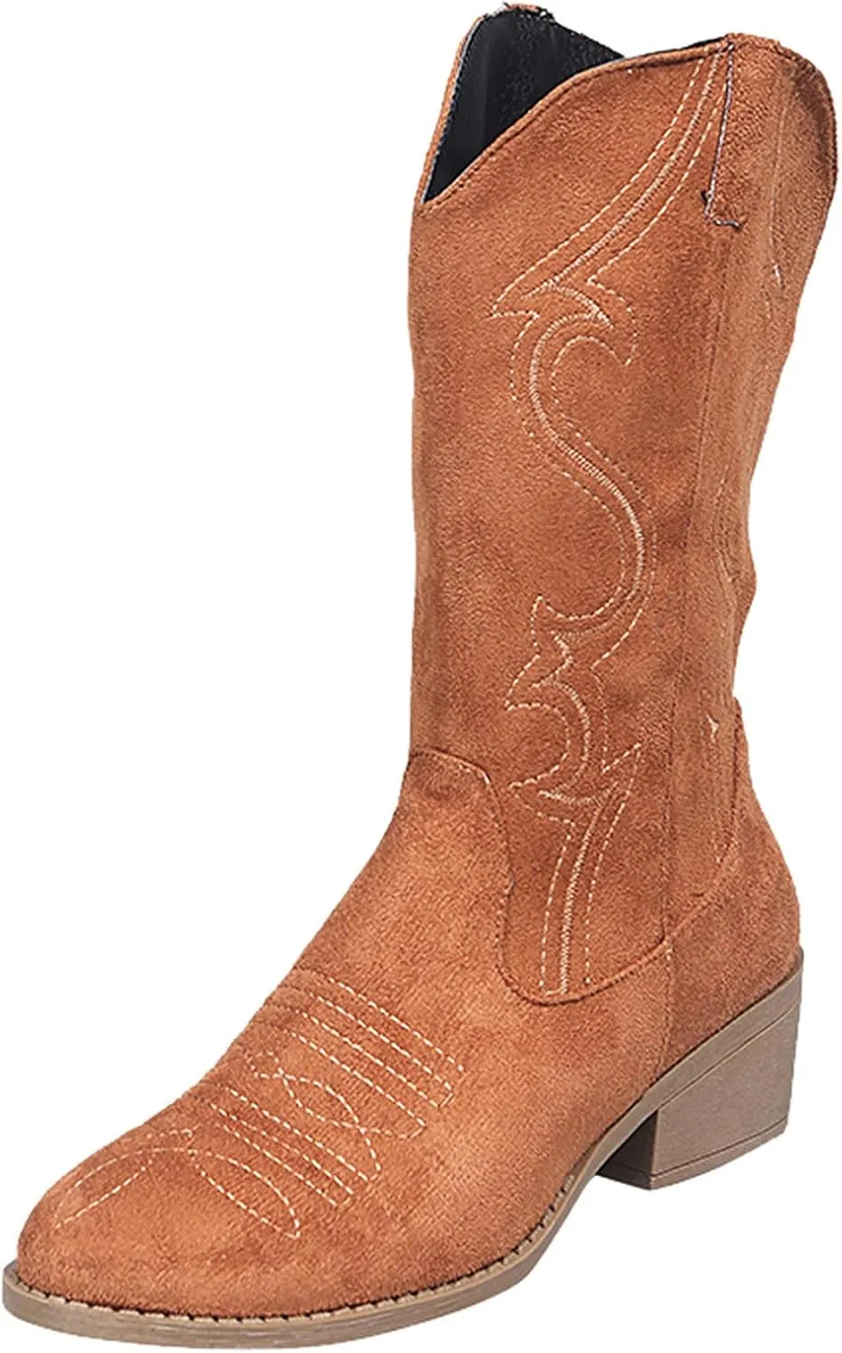 Womens Boots Retro Zipper Square Heel Exquisite Boots for Women Durable Soles Noble Leather Mid-Calf Boots