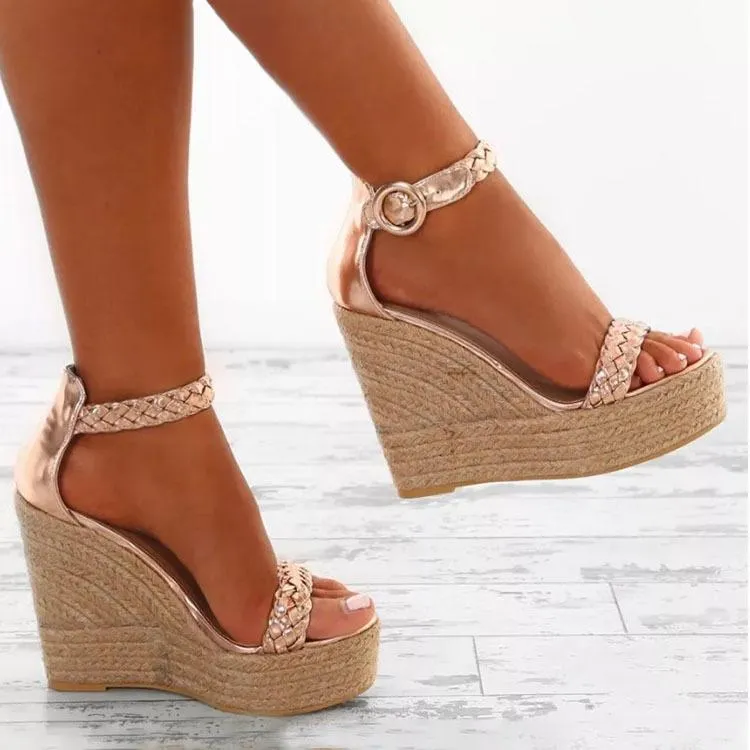 Women's espadrille platform wedge buckle strap sandals