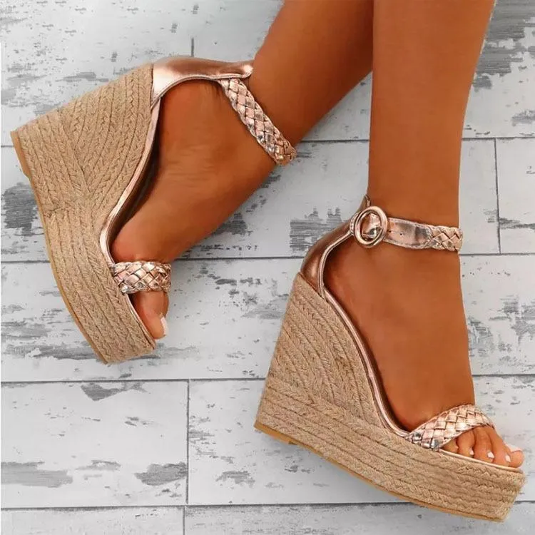 Women's espadrille platform wedge buckle strap sandals