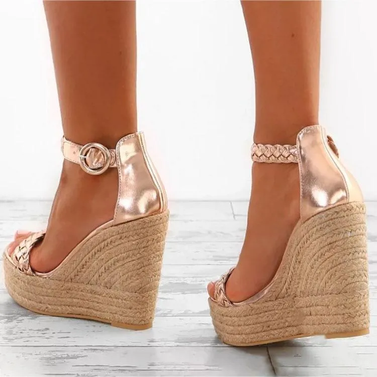 Women's espadrille platform wedge buckle strap sandals