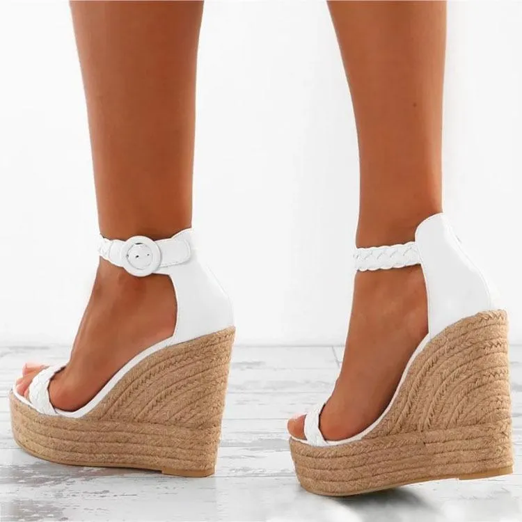 Women's espadrille platform wedge buckle strap sandals