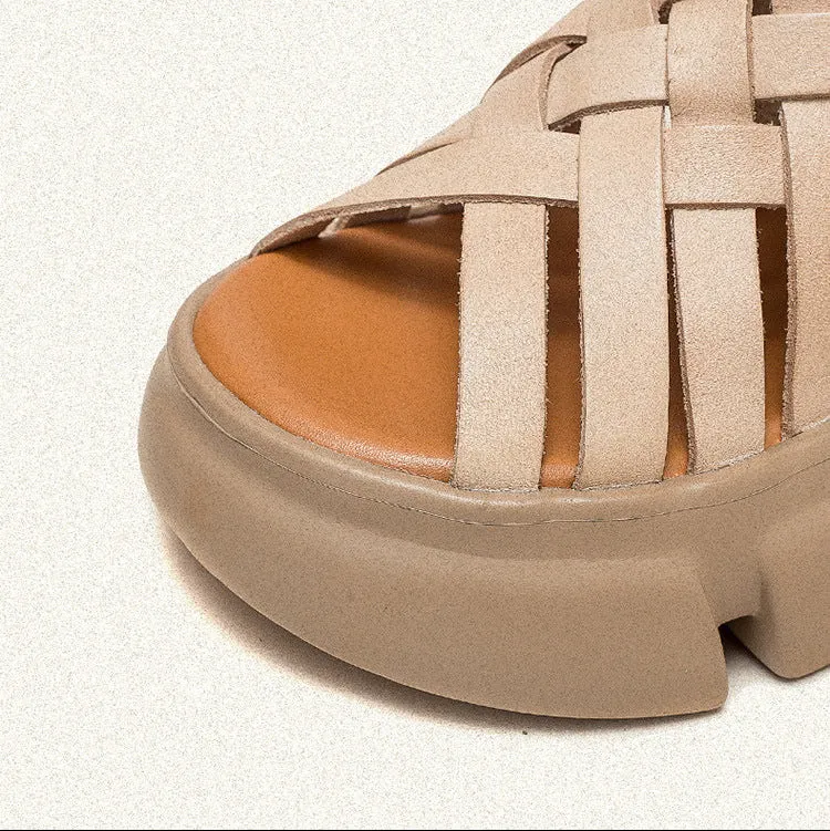 Women's Leather Woven Open Toe Platform Fashion Sandals
